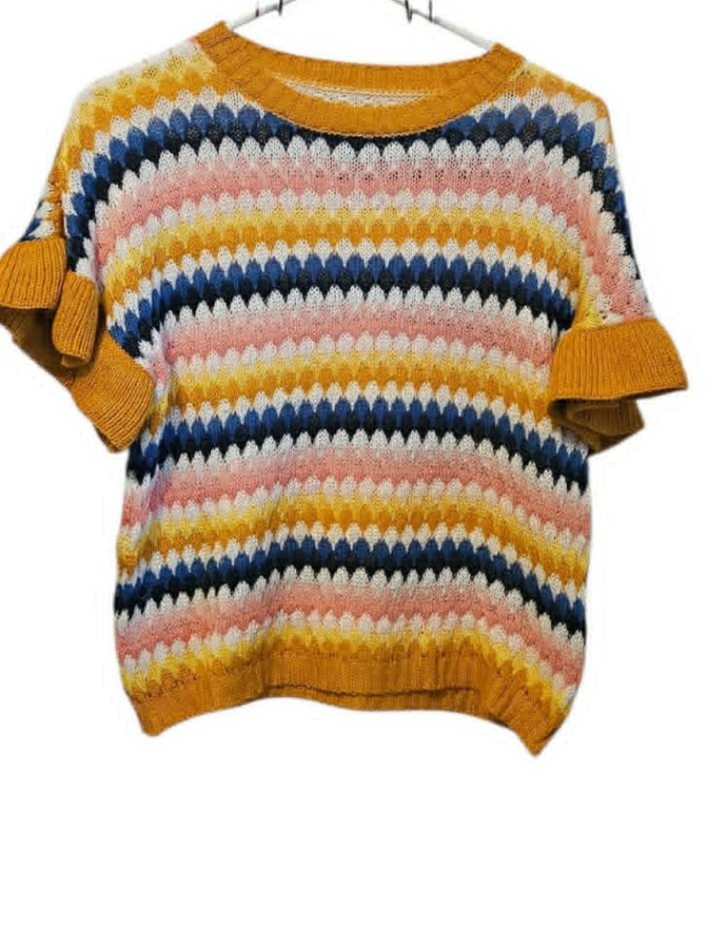 SHEIN Size M 38 Crotchet Ruffle Short Sleeved Sweater Cropped Top